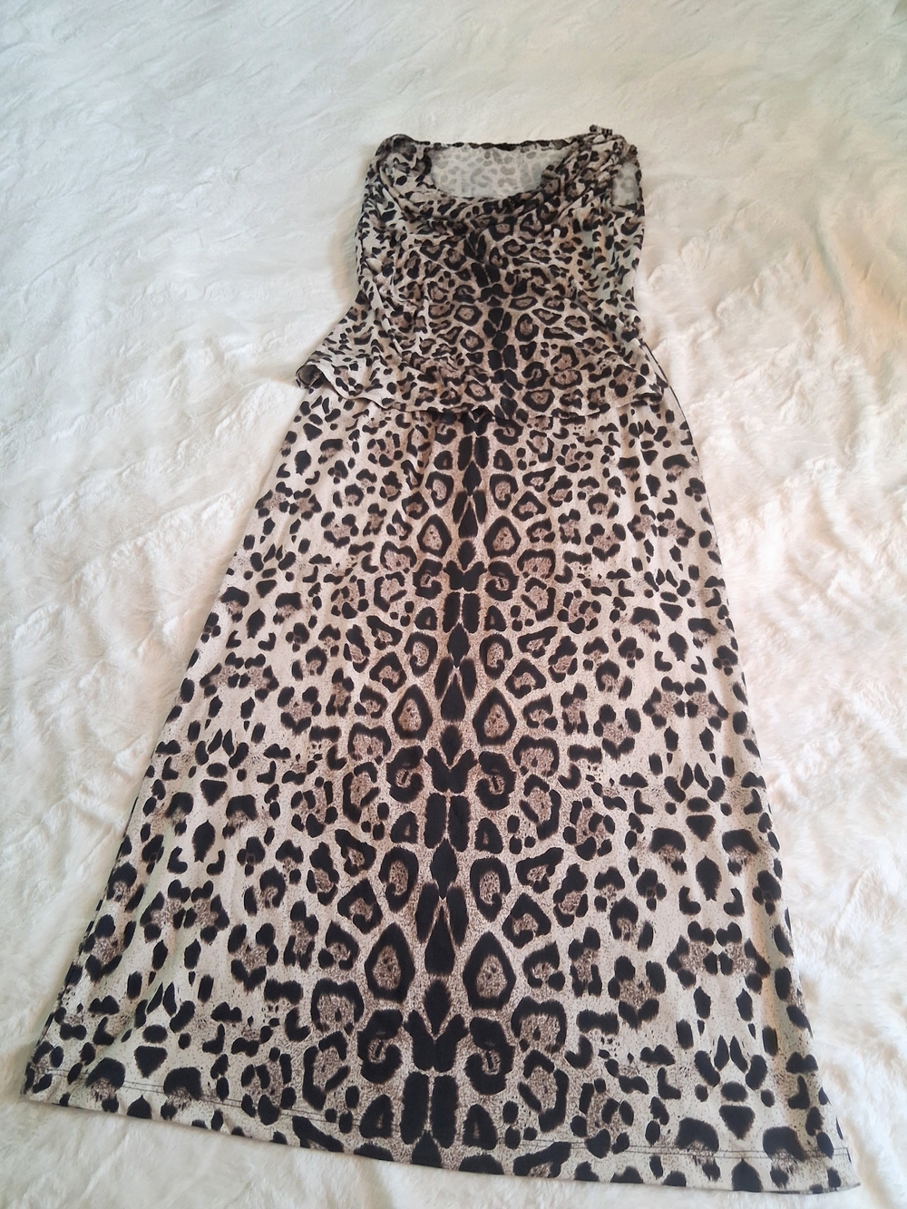 Coco Bianco 2 Piece Leopard Print Midi/Maxi Skirt & Blouse Set Size Small